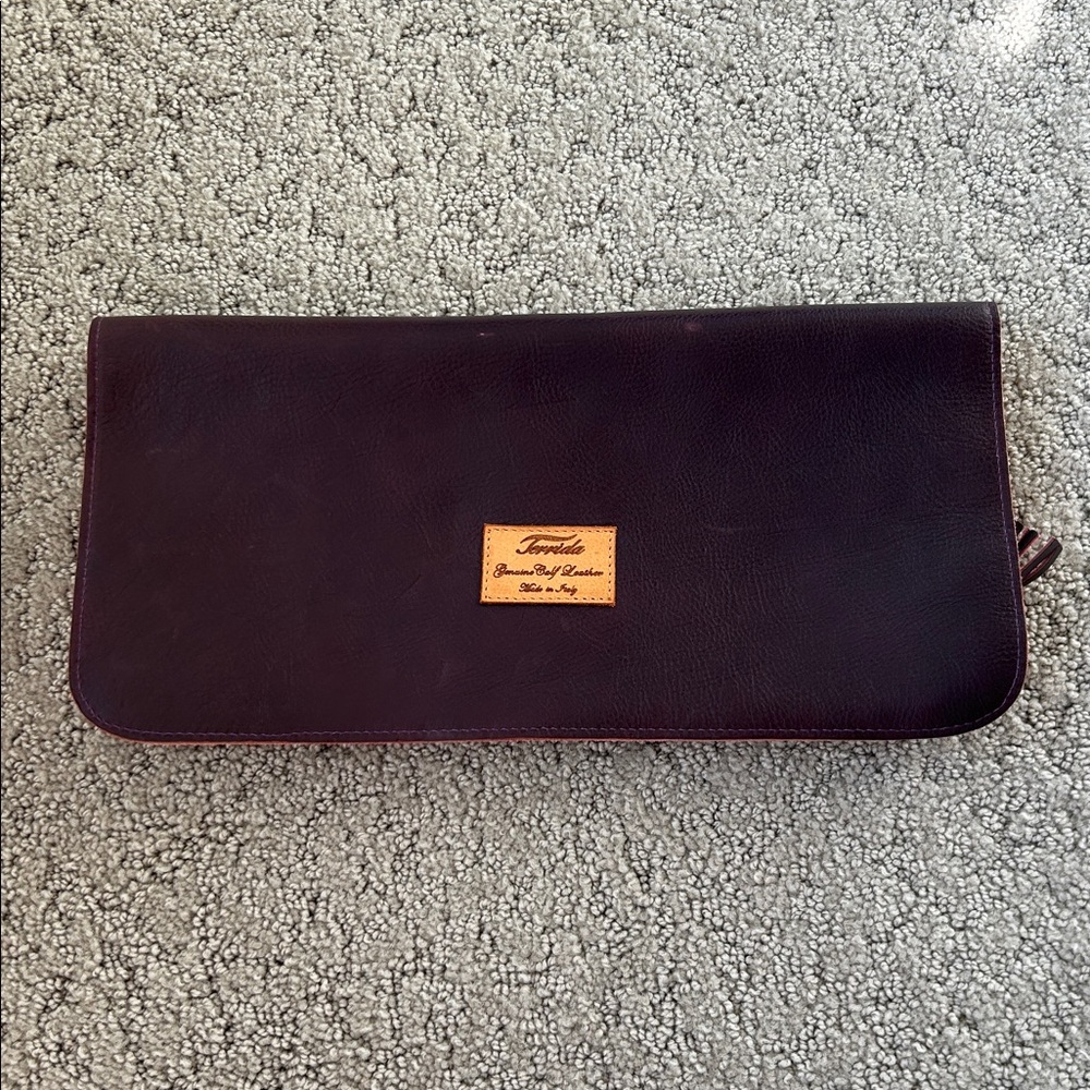Terrida Genuine Calf Leather Folded Clutch Travel Bag Plum Pink Interior Purse - Picture 10 of 12